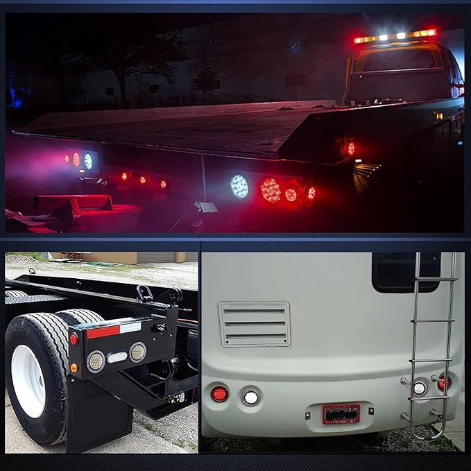 Nilight 4 Inch Round Trailer Tail Light 2PCS 24LED White Stainless Steel Chrome Bezel Waterproof Backup Reverse Lights for Truck Van Lorry Camper Boat