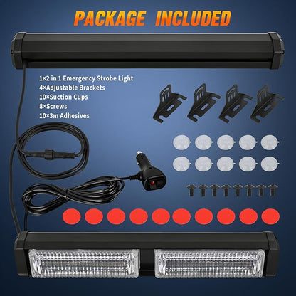 Nilight 40LED Amber Green Emergency Strobe Traffic Advisor Light Bar with Suction Cups Dash Safety Warning Hazard Flashing Lights Interior Front/Rear Windshield for Trucks Construction Vehicles