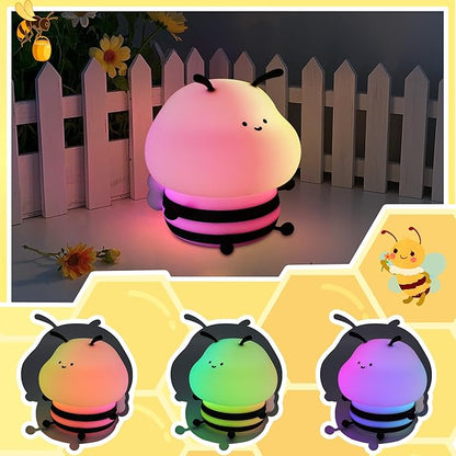 YuanDian Cute Bee Night Light for Kids, Nursery Night Lamp Kawaii Animal Bedside Nightlight with 7 Colors 3 Levels Dimmable Tap Control Rechargeable Nightlights