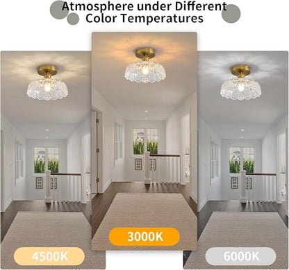 Semi Flush Mount Ceiling Light Mid Century Modern Floral Translucent Glass Shade, Close to Ceiling Lighting Fixtures for Bedroom, Bathroom, Kitchen, Closet Laundry Room, Foyer and Hallway 9.45 in