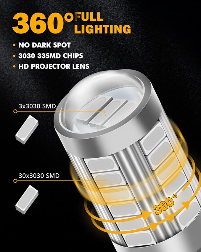 Auxbeam 1156 Brake Bulbs, Super Bright Red P21W BA15S Bulbs for Brake/Tail Light, 12V-3030 SMD Chipsets Bulb with Projector, Pack of 2 (Need Resistors)