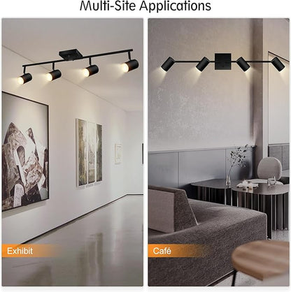 AUQUEE 4 Light Track Lighting Fixtures Ceiling, Matte Black Track Lights Ceiling with Flexibly Rotatable Light Heads, Modern LED Track Light kit for Kitchen/Hallway, GU10 Bulb Not Included
