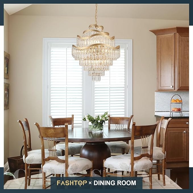 9-Tier Gold Crystal Chandelier 16 Lights Luxury Light Fixtures 24" K9 Crystal Pendant Ceiling Lighting for Living Room Dining Room Foyer Bedroom Kitchen, E12