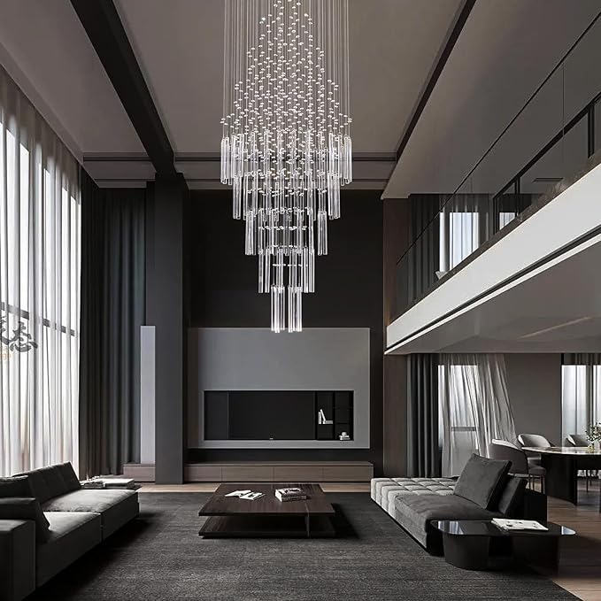 7PM Luxury Crystal Chandelier, 18-Lights Foyer Chandelier for High Ceilings Modern Round Raindrop Ceiling Light Fixture Flush Mount for Staircase Foyer Hotel W32 X H83
