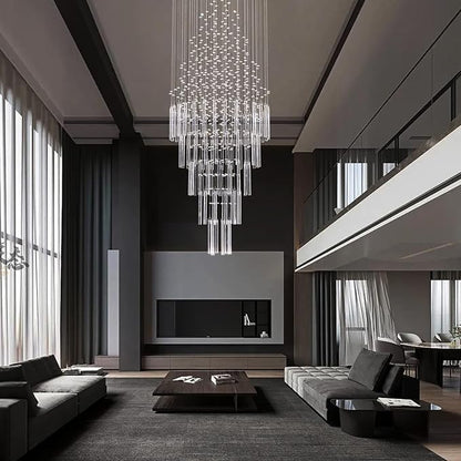 7PM Luxury Crystal Chandelier, 18-Lights Foyer Chandelier for High Ceilings Modern Round Raindrop Ceiling Light Fixture Flush Mount for Staircase Foyer Hotel W32 X H83