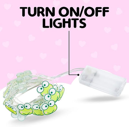 Silver Buffalo Sanrio Hello Kitty and Friends Keroppi 20ct Decorative String Lights, 7 Feet Long, Battery Powered (2 AA Batteries Included), Cool White LED, Indoor Use Only