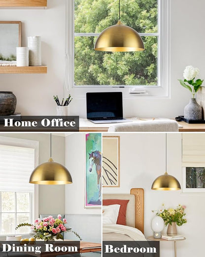 Gold Pendant Lights Kitchen Island 2 Pack, 14 Inch Gold Dome Pendant Light, Large Kitchen Pendant Light, Island Pendant Lights for Kitchen, Dining Room, Cafe