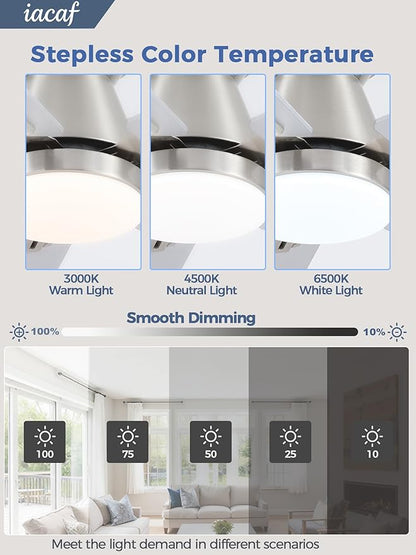 Ceiling Fans with Lights, 52'' Low Profile Ceiling Fan with Light and Remote/APP Control, Dimmable, Qiuet DC Motor, Flush Mount Ceiling Fan for Indoor Bedroom Living Room, Nickel