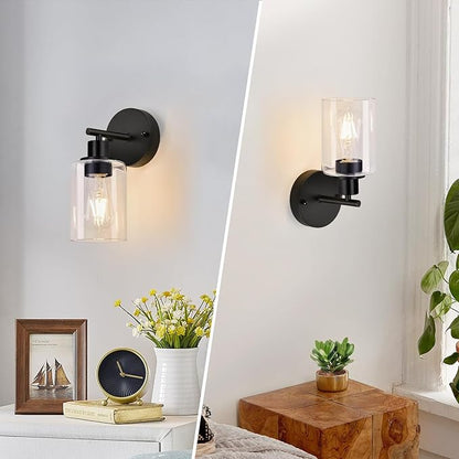 Zarbitta Set of 2 Wall Sconces for Bathroom,Black Modern Vanity Lights with Clear Glass Shade,Bathroom Wall Lamp for Mirror Kitchen Living Room Hallway Cabinet Porch