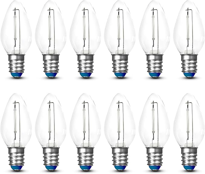 Feit Electric BPC7/B/LEDG2/2/6 7W Equivalent 0.5 Watt Candelabra Base Holiday Party Decorative LED C7 Light Bulb, 2.15" H x 1" D, Blue, 12