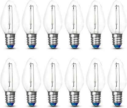 Feit Electric BPC7/B/LEDG2/2/6 7W Equivalent 0.5 Watt Candelabra Base Holiday Party Decorative LED C7 Light Bulb, 2.15" H x 1" D, Blue, 12