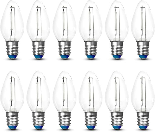 Feit Electric BPC7/B/LEDG2/2/6 7W Equivalent 0.5 Watt Candelabra Base Holiday Party Decorative LED C7 Light Bulb, 2.15" H x 1" D, Blue, 12