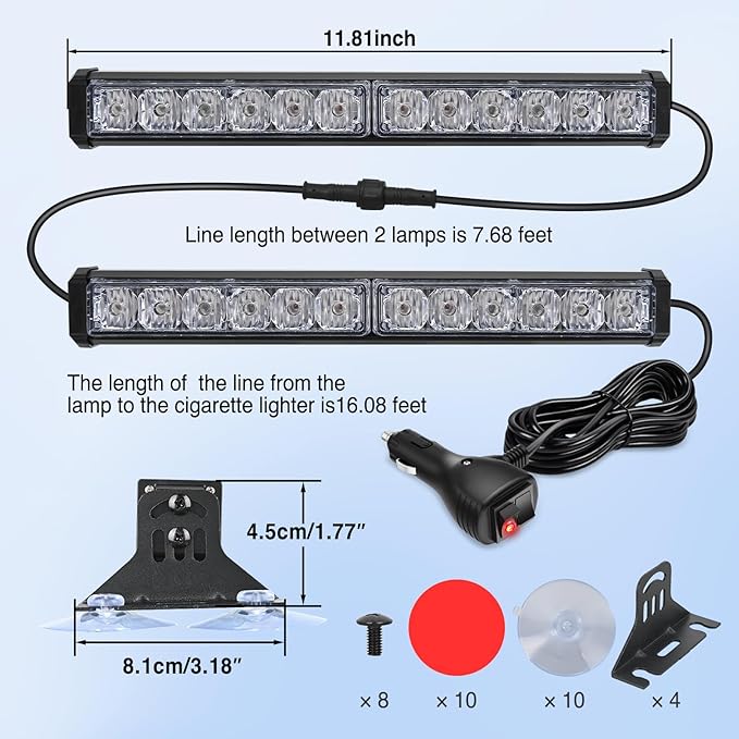 Nilight 24LED Emergency Strobe Traffic Advisor Light Bar 2 in 1 Red Dash Warning Safety Flashing Lights Front/Rear Windshield Construction Lights for Trucks Cars Plow Police Firefighter Vehicles