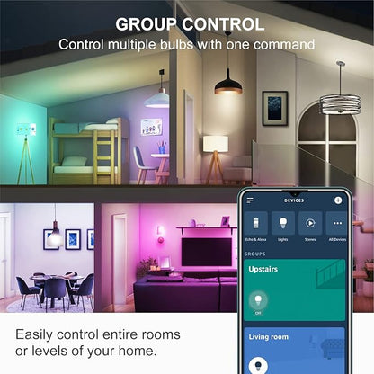 Sengled Alexa Light Bulb, 100 Watt Equivalent Bluetooth Mesh Color Changing Light Bulb, Smart Bulbs That Work with Alexa Only, Dimmable A19 E26 RGB Light Bulbs 1500LM, CRI>90, No Hub Required, 4 Pack