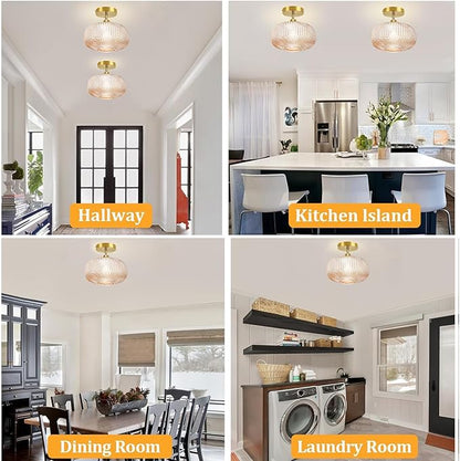 Semi Flush Mount Ceiling Light,Vintage Ceiling Light Fixture,Upgrade Sloped Ceiling Light Fixture with Amber Glass Shade,Art Decor Light Fixture,Kitchen Lighting Fixtures for Bedroom,Porch