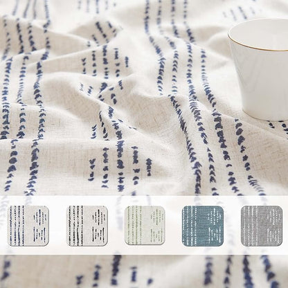 jinchan Boho Kitchen Curtain Linen Tier Curtain Bohemian Cafe 24 Inch Geometric Striped Small Window Drape Light Filtering Farmhouse Country Rustic for Bathroom RV 1 Panel Blue on Beige