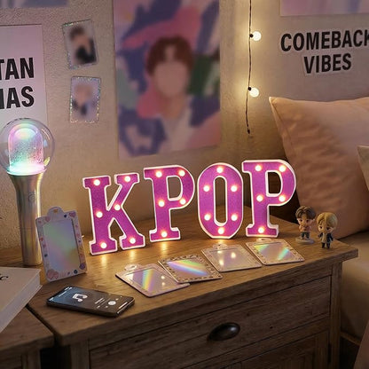 Purple KPOP Light Up Marquee Letters, Cordless Plastic LED Sign for K-Pop Room Decor, Wall Mountable Night Light for Teens Music Lovers Birthday Party Concert After-Party