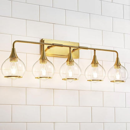 Gold Bathroom Vanity Light 5-Lights Bathroom Light Fixtures Over Mirror with Clear Glass Shade 39.2 inch Wall Sconce Lighting Bath(Exclude E26 Bulb)