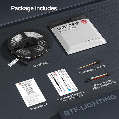BTF-LIGHTING WS2811 IC=RGB+IC Addressable Color RGB LED Strip,16.4FT 30LED/m 10Pixels/m,IP65 Black PCB,UL Listed,Flexible DC12V Chasing Effect for Indoor Home Decor,3M Tape(No Adapter or Controller)