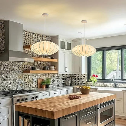19.7 Inch Lantern Pendant Light fixtures, Imitation Silk Ceiling Hanging Pendant Light Japanese Lamp White Chandelier for Dinning Room Living Room Kitchen Island Bedroom Restaurant
