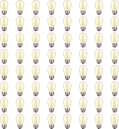 GvvooHome 64 Pack S14 LED Bulbs for Outdoor String Lights, Shatterproof Replacement Edison Bulbs for Patio String Lights Outdoor Waterproof, Warm White 2200K, Dimmable, E26 Standard Base