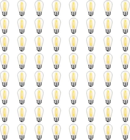 GvvooHome 64 Pack S14 LED Bulbs for Outdoor String Lights, Shatterproof Replacement Edison Bulbs for Patio String Lights Outdoor Waterproof, Warm White 2200K, Dimmable, E26 Standard Base