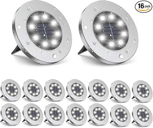 ZGWJ Solar Ground Lights,16 Pack Waterproof Solar Garden Lights, Upgraded Outdoor Garden Waterproof Bright in-Ground Lighting, Landscape Lighting for Pathway,Yard,Deck,Lawn,Patio,Walkway White