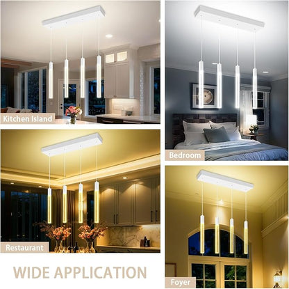 Bubble Crystal Column Chandelier, 4-Light Rectangular Chorme Crystal Chandelier, Dimmable Adjustable Height Luxury Pendant Light for Kitchen Island, Dining Room, Living Room