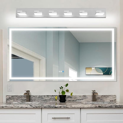 LED Modern Bathroom Vanity Light Fixtures, 6-Light 40-inch Dimmable Chrome Vanity Lights for Bathroom Lighting Fixtures Over Mirror, with 360° Rotatable Heads (Cool White 6000K)