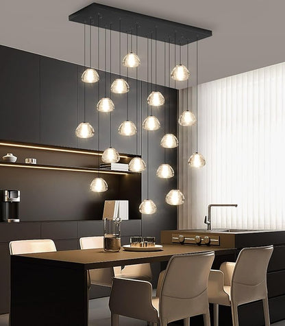 Crystal Rectangular Chandeliers for Living Room Dining Room Light LED Pendant Lights Fixtures Lighting Chandelier for Foyer Entrance Black
