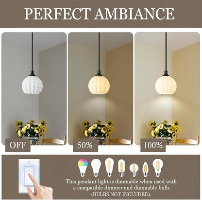 Black Pendant Lights Kitchen Island with Frosted Milk Glass, 1-Light 7.3" Modern Pendant Light Fixtures, Height Adjustable Single Globe Hanging Lighting for Kitchen Sink Bathroom, E26 Base