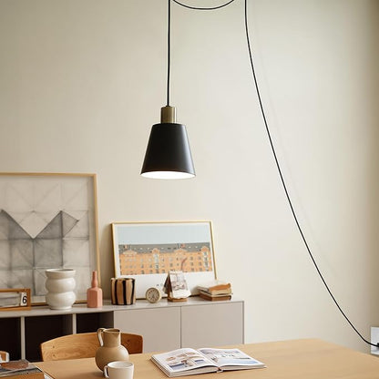 GLOBE Electric 67000153 1-Light Plug-in or Hardwire Pendant Light Fixture, Matte Black, Brass Accents, Living Room Pendant Light, Dining Room Fixture, Hanging Lamp, Hanging Lights for Bedroom