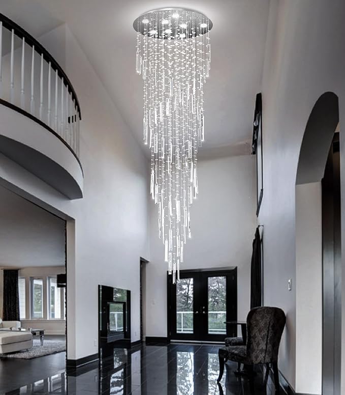 D24'' x H78'' Modern Crystal Chandelier High Ceiling Chandeliers for Entryway Glam Chandelier Large Raindrop Chandeliers LED Dimmable Light Fixtures for Staircaes Foyer Hallway Living Room
