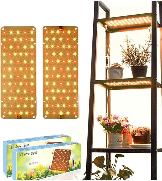 Panel Grow Light for Indoor Plants, 20W Ultra-Thin Full Spectrum LED Grow Light for Shelf & Cabinet, Dimmable with 6/12/16H Timer, Warm White, 2-Pack