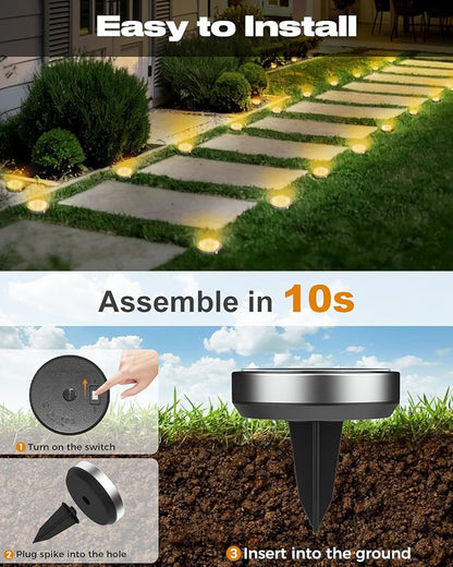 btfarm 12 Pack Solar Lights Outdoor, 8 LED Solar Ground Lights IP65 Waterproof Flat Solar Disc Light, Pathway Lights for Garden Lawn Patio Yard Path Landscape, Warm White