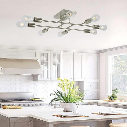 8 Light Modern Ceiling Light Vintage Metal Brushed Nickel Sputnik Chandelier Semi Flush Mount Ceiling Lamp Chandelier Lighting Fixture