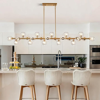 Gold Linear Large Chandelier Modern Chandelier Glass Pendant Light Fixture Adjustable for Dining Living Room Kitchen Island 22-Light 70"