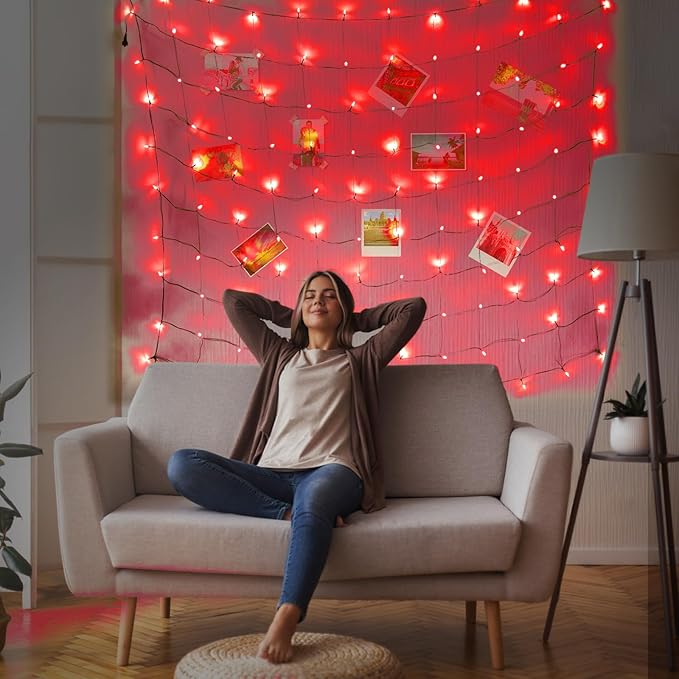 Neoclassy 120Led Red Christmas Net Lights Outdoor 5ft x 6ft Connectable, 8 Modes Waterproof Black Wire 29V Plug in Mesh Net Christmas Lights for Garden, Yard, Bushes, Trunk, Xmas Tree Decor (Red)