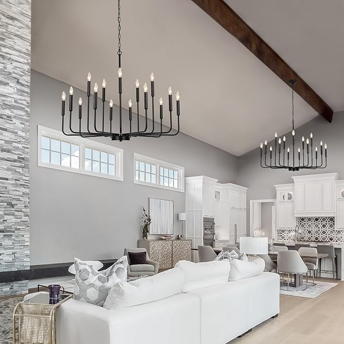 Black Chandeliers for Dining Room Light Fixture Over Table, Modern Farmhouse Chandeliers for Living Room,15-Lights Industrial Metal Candle Lighting Fixtures for Entryway Kitchen Island Foyer