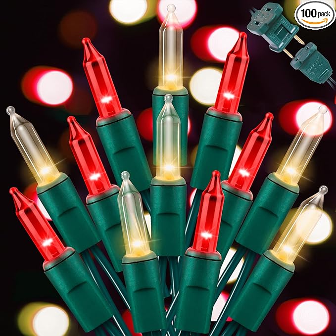 LAMPHOME 100 Count Red Clear Christmas Lights, Green Wire 20Ft Incandescent Holiday String Light Set for Indoor Outdoor Use Christmas Tree, Halloween, Valentine Wedding Lighting Decoration