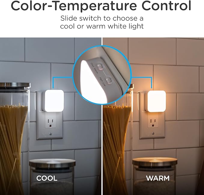 Lights by Night Dimmable LED Night Light, Plug-in, Dusk to Dawn Sensor, Adjustable, Compact, 4 Settings, Ambient Lighting, for Kids or Adults, Bedroom, Bathroom, Nursery, Hallway, 2 Pack, 82179