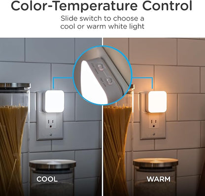 Lights by Night Dimmable LED Night Light, Plug-in, Dusk to Dawn Sensor, Adjustable, Compact, 4 Settings, Ambient Lighting, for Kids or Adults, Bedroom, Bathroom, Nursery, Hallway, 2 Pack, 82179