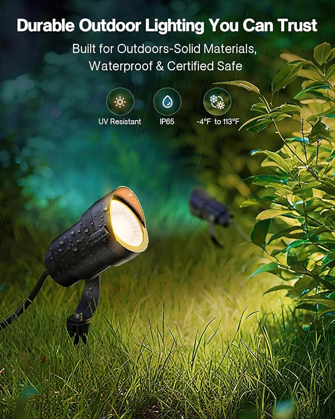 HIBOITEC Low Voltage Landscape Lighting with Connectors 12W Spotlights Landscape Lights Kit 12-24V AC/DC IP65 Waterproof 2700K for House Yard Trees Garden Outdoor 1 Pack