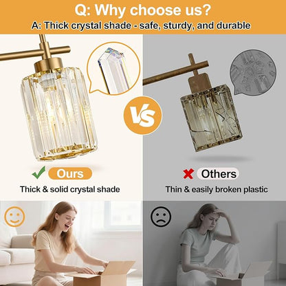 Modern Crystal Bathroom Vanity Light, 4-Light Gold Bathroom Light Fixtures Over Mirror, Crystal Vanity Light with Brushed Gold Finish (Bulbs Not Included)
