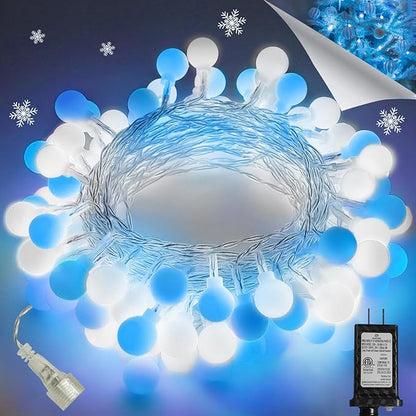 LORRYTE 43FT Connectable String Lights Indoor Outdoor | 100LED Blue and White Globe Fairy Lights Plug in with Timer, 13 Modes Hanging Light for Bedroom Classroom Wedding Party Girl's Room Decorations