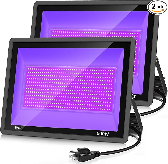 YANYCN 600W 2 Pack LED Black Light 395nm to 405nm UV Blacklight IP66 Waterproof Flood Light Outdoor with Plug and Switch Neon for Party Halloween Fluorescent Poster Body Paint