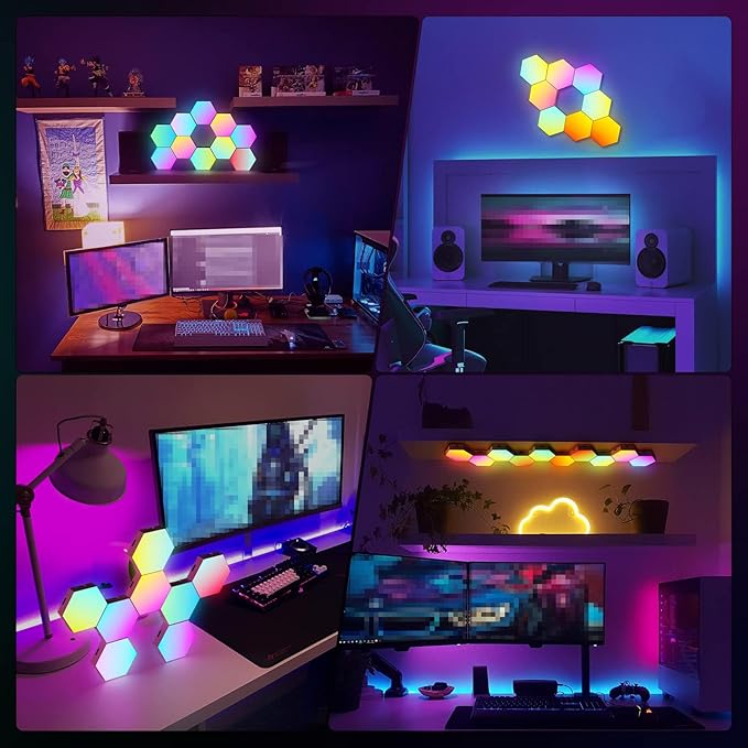 Vcwtty Music Sync Hexagon Lights, Smart LED Wall Lights 10 Pack, 13 Colors Modular Assembled RGB Wall Panels, Hex Light with USB-Power for Autism, Game Room Decor, Party(10 Pack)