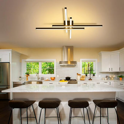 Black Modern LED Ceiling Light Fixtures with Remote 3000K/4500K/6000K Close to Ceiling Lights Creative Design Ceiling Lamp for Bedroom Kitchen Living Room Dining Room (64W, 4 Lights)