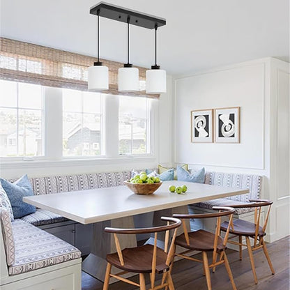 3-Light Pendant Light Fixtures with Milky White Glass, Black Hanging Light Fixture for Ceiling, Adjustable Kitchen Island Light for Dinning Room, Bedroom,Hallway, E26 Base, Bulbs Not Included