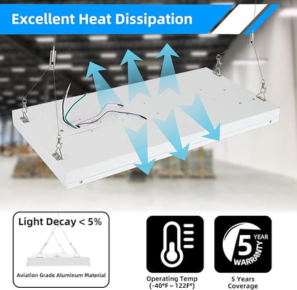 LED Linear High Bay Shop Lights with Motion Sensor, 150W LED Shop Light, 21000lm 140LM/W, 100-277V, 5000K Adjustable Tilt Hanging Commercial Linear High Bay Lights for Workshop Garage, 4-Pack